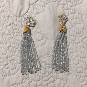 Earrings - Crystal Tassels Light Blue & Gold